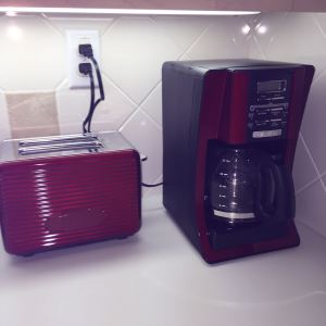 Our red toaster and coffee maker
