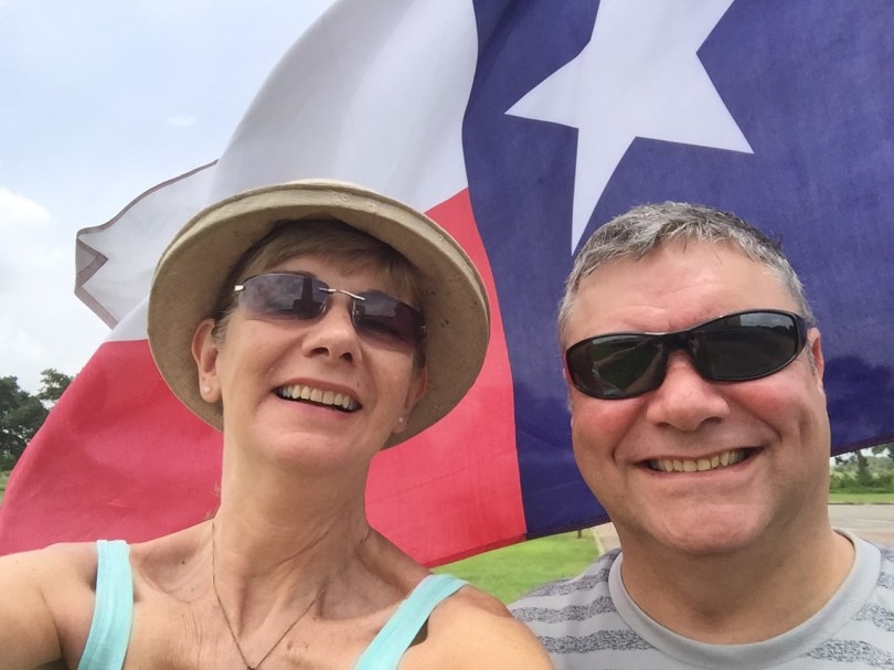 San Jacinto with flag